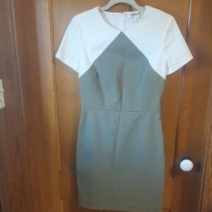 Diane Von Furstenberg White and Olive Mini Dress